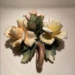 Vintage Mollica Capodimonte Ceramic Porcelain Made in Italy Rose Candle Holder